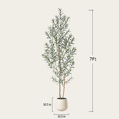 Artificial Olive Tree with White Planter and Natural Wood Trunk