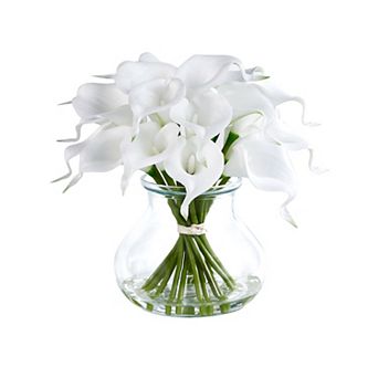 10" Artificial White Calla Lily Arrangement in Vase with Faux Water - VeriNatural
