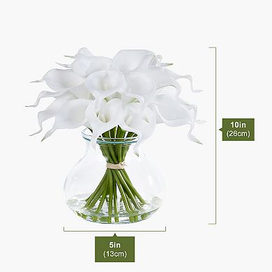 10" Artificial White Calla Lily Arrangement in Vase with Faux Water - VeriNatural