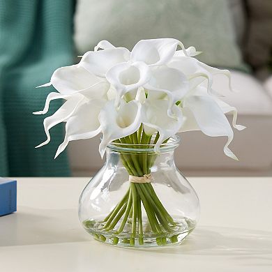 10" Artificial White Calla Lily Arrangement in Vase with Faux Water - VeriNatural