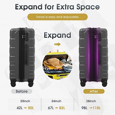 KWPZQEB 24" Hardshell ABS Checked Luggage with Expandable, Suitcase with Spinner Wheels &TSA Lock