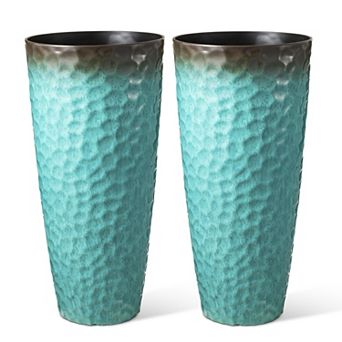 Glitzhome Set of 2 Oversized Honeycomb Textured Tall Plastic Planter, 31"H