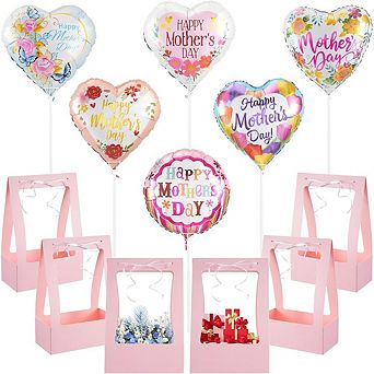 Mother’s Day Flower Gift Box & Bag Set, Floral Bouquet Boxes with Balloons & Handles