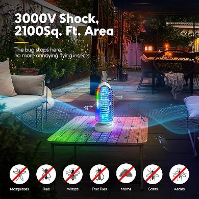 2-Pack 3000V Bug Zapper with LED Light Strip, Auto On/Off, IPX5