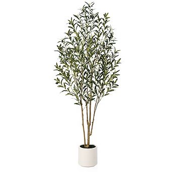 UV Resistant Artificial Olive Tree, 6-ft. Fake Plants for Indoor & Outdoor Home Office Decor