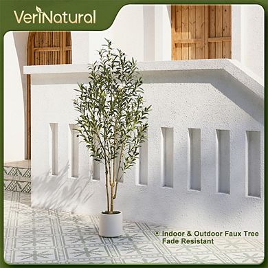 UV Resistant Artificial Olive Tree, 6-ft. Fake Plants for Indoor & Outdoor Home Office Decor
