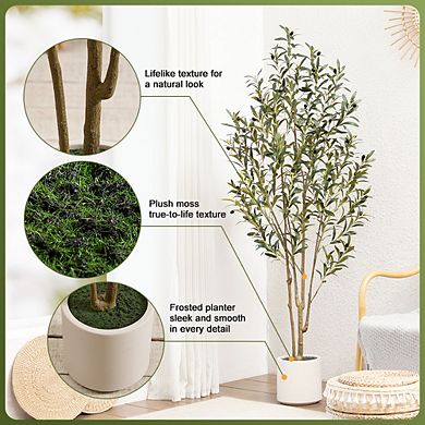 UV Resistant Artificial Olive Tree, 6-ft. Fake Plants for Indoor & Outdoor Home Office Decor
