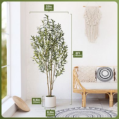 UV Resistant Artificial Olive Tree, 6-ft. Fake Plants for Indoor & Outdoor Home Office Decor