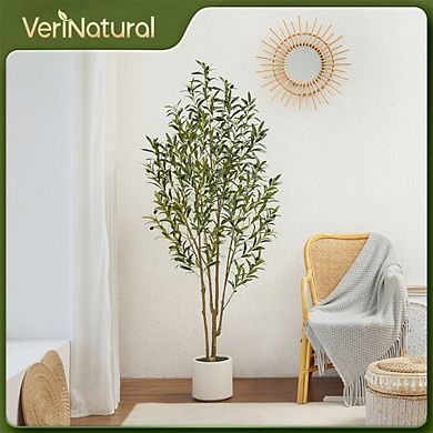 UV Resistant Artificial Olive Tree, 6-ft. Fake Plants for Indoor & Outdoor Home Office Decor