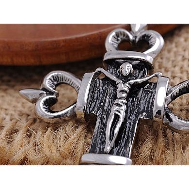 Stainless Steel Silvery Tone Heart Jesus Figure Necklace Pendant