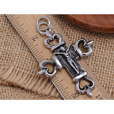 Stainless Steel Silvery Tone Heart Jesus Figure Necklace Pendant