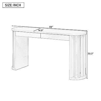 59-Inch Long Oak Console Table with Drawers for Living Room and Entryway