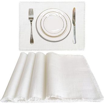 White Cotton Linen Placemats, Farmhouse Washable Table Mats, Set of 4