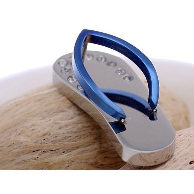 Stainless Steel Tiny Gem Set Blue Accent Sandal Necklace Pendant