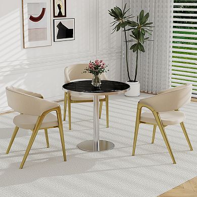 WOW PIONEER Modern Round Bistro Dining Table with Sturdy Metal Frame