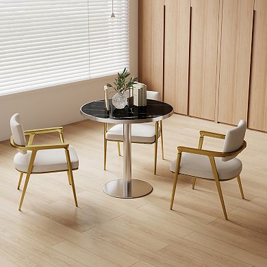 WOW PIONEER Modern Round Bistro Dining Table with Sturdy Metal Frame