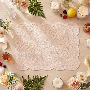 Pink Dahlia Lace Placemats Set of 4 Wedding Party Dining Table Mats Decor