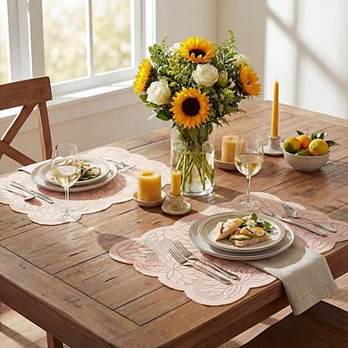 Pink Dahlia Lace Placemats Set of 4 Wedding Party Dining Table Mats Decor