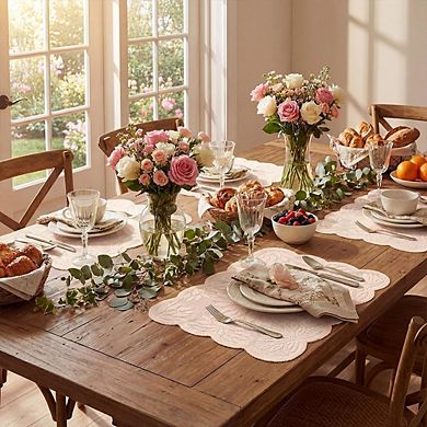 Pink Dahlia Lace Placemats Set of 4 Wedding Party Dining Table Mats Decor
