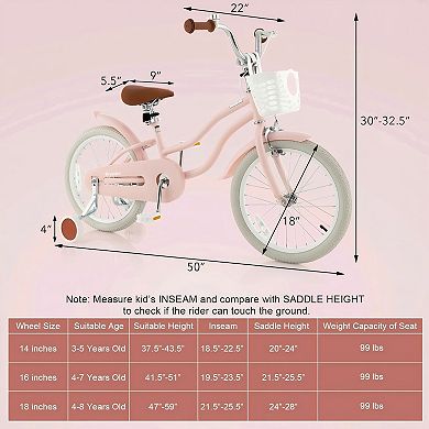 18 Inch Kid's Bike with Removable Training Wheels and Basket
