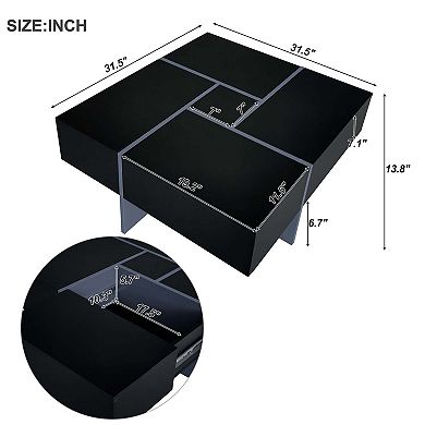 31.5 in Square Extendable Coffee Table with 4 Hidden Storage Compartments