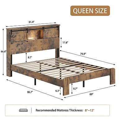 KWPZQEB Metal Bed Frame with Charging Statio & Storage Headboard, No Box Spring Needed