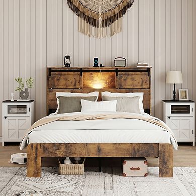 KWPZQEB Metal Bed Frame with Charging Statio & Storage Headboard, No Box Spring Needed