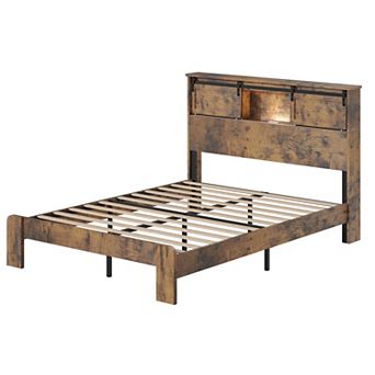 KWPZQEB Metal Bed Frame with Charging Statio & Storage Headboard, No Box Spring Needed