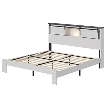 KWPZQEB Metal Bed Frame with Charging Statio & Storage Headboard, No Box Spring Needed