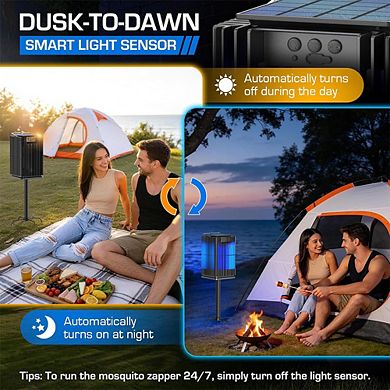 4200V Dual Solar & USB Waterproof Bug Zapper, Auto On/Off, 2100 sq ft