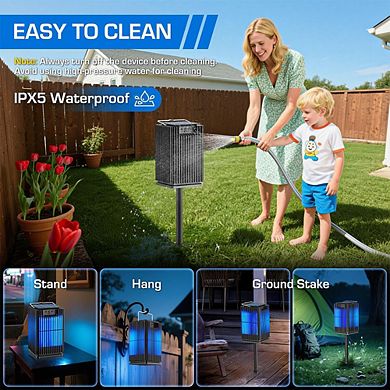 4200V Dual Solar & USB Waterproof Bug Zapper, Auto On/Off, 2100 sq ft