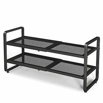 Expandable 2 tier Metal Shoe Rack Adjustable Stackable Shelf Holds 8 Pairs Black 1 pc