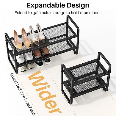 Expandable 2 Tier Metal Shoe Rack Adjustable Stackable Shelf Holds 8 Pairs Black 1 Piece