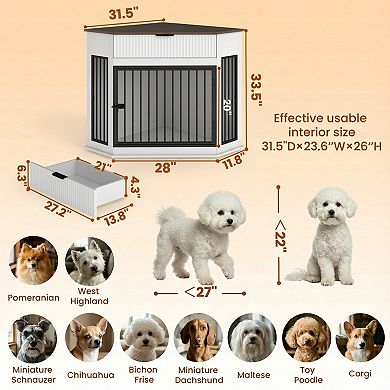 KWPZQEB Dog Crate Furniture for Small/Medium Dogs, Kennel End Table with Fluted Drawer Storage