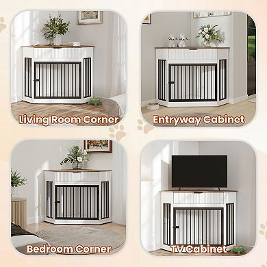 KWPZQEB Dog Crate Furniture for Small/Medium Dogs, Kennel End Table with Fluted Drawer Storage