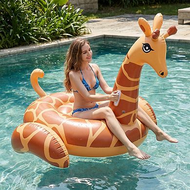 Inflatable Giraffe Pool Float Ring Animal Float Durable PVC Water Float for Pool Beach Lake