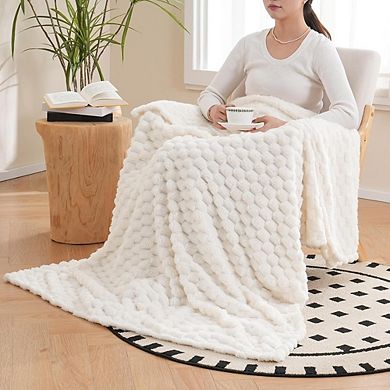 Flannel Fleece Jacquard Throw Blanket, Soft Warm Cozy Home Decor Blanket