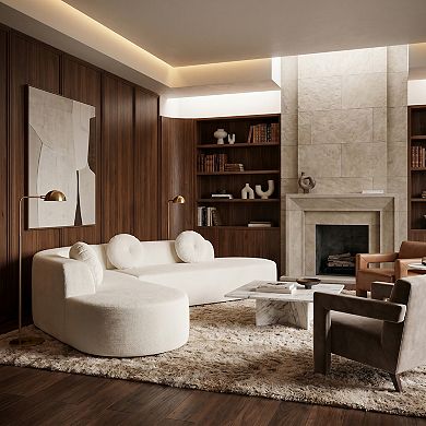Whisen 122'' Extra Large Curved Sectional Sofa, with Three Round Cushions, High-Resilience Foam