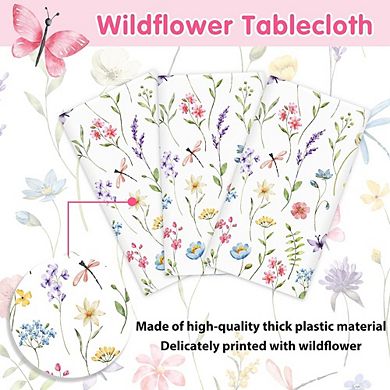 Wildflower Tablecloth 3-Pack Plastic Waterproof Disposable Party Covers