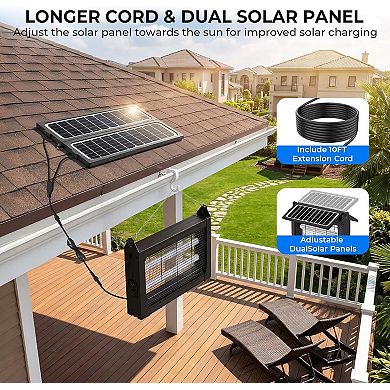 Dual Panels 4500V Solar Bug Zapper, Auto On/Off, IPX5, Covers 2100 sq ft for Patio/Garden