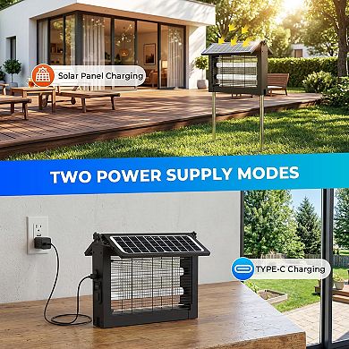 Dual Panels 4500V Solar Bug Zapper, Auto On/Off, IPX5, Covers 2100 sq ft for Patio/Garden