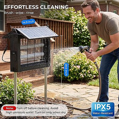 Dual Panels 4500V Solar Bug Zapper, Auto On/Off, IPX5, Covers 2100 sq ft for Patio/Garden