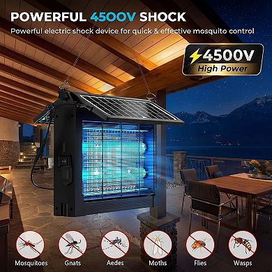 Dual Panels 4500V Solar Bug Zapper, Auto On/Off, IPX5, Covers 2100 sq ft for Patio/Garden