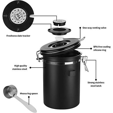 Airtight Stainless Steel Coffee Canister with Date Tracker and Scoop