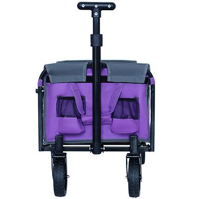 WOW PIONEER All-in-One Convertible Folding Camping Wagon Cart with Bench Seat & Storage