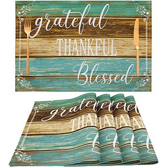 Farmhouse Linen Placemats Wipeable Heat Resistant Waterproof Set of 4