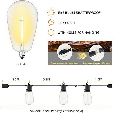 Outdoor LED String Lights, Waterproof Shatterproof Connectable Patio Bulb Lights