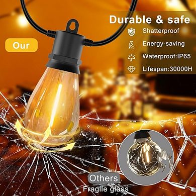 Outdoor LED String Lights, Waterproof Shatterproof Connectable Patio Bulb Lights