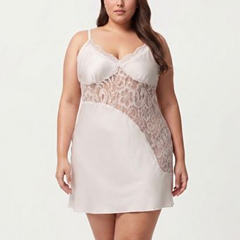 Women's Plus Size Lace Panel Chemise Slip Dress Adjustable Strap Sleepwear
