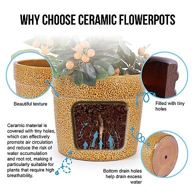 KWPZQEB Breathable Clay Planter Set of 3, Ceramic Planter Set for Indoor, Windowsill, Bookshelf